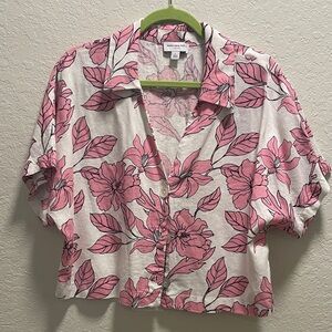 Marc Jacobs White Button-Down Shirt with Pink Floral Print